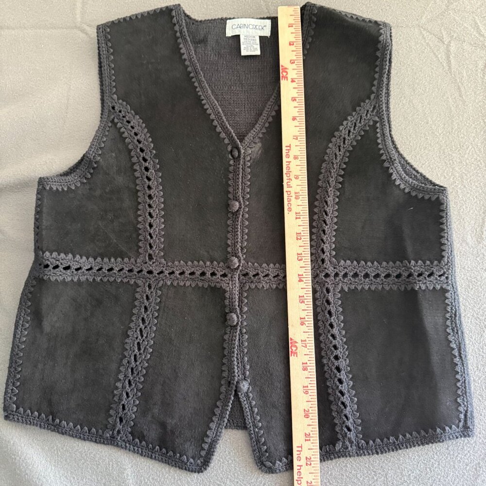Vtg Cabin Creek Leather/Knit Button Front Vest Cr… - image 3